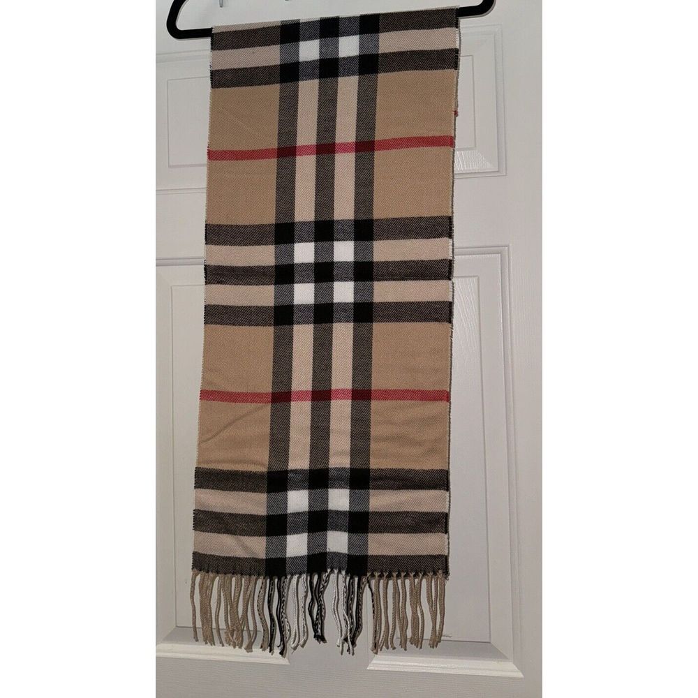 SCARF ACRYLIC SOFT NOVA Type Plaid Pattern 64" x 12"‎ Tan Black Red